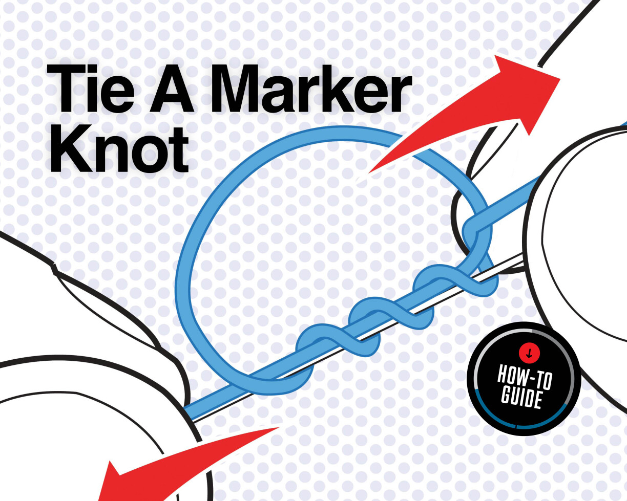 Tightening the marker knot by pulling both ends of the elastic