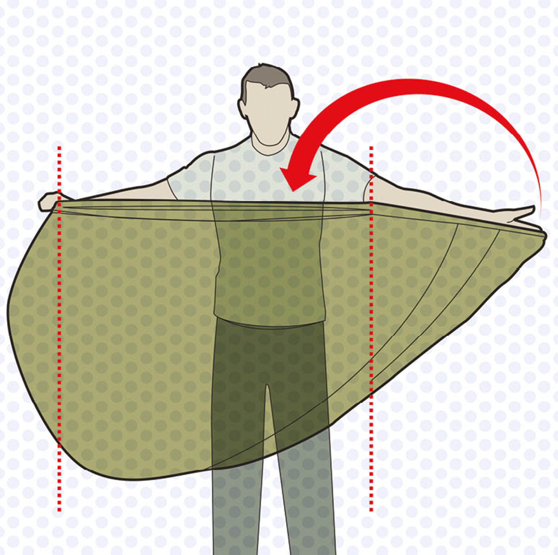 1. Place the two arms together and fold the slack net and cord back along the arms of the net like so.