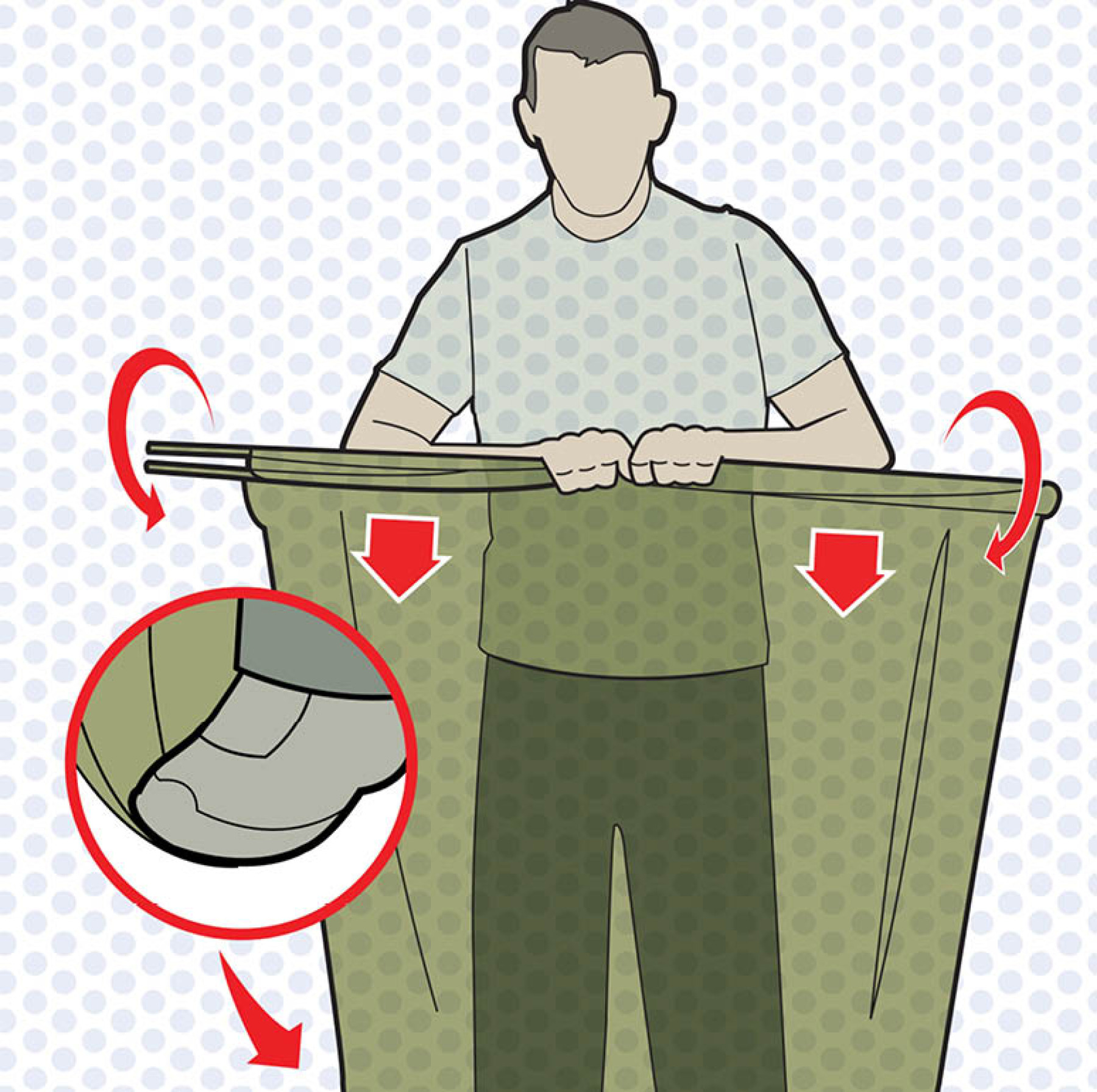 2. Place one foot on the net where it touches the ground, and then begin rolling from the top down.